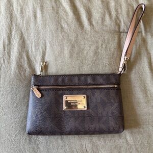 Michael Kors Dark Brown Wristlet with Gold Accents